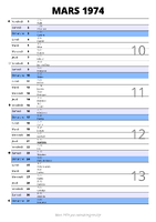 calendrier mars 1974 au format portrait pour prendre des notes