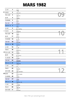 calendrier mars 1982 au format portrait pour prendre des notes