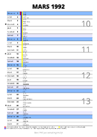 calendrier mars 1992 au format portrait pour prendre des notes