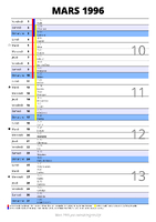 calendrier mars 1996 au format portrait pour prendre des notes