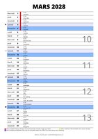 calendrier mars 2028 au format portrait pour prendre des notes
