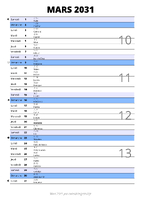 calendrier mars 2031 au format portrait pour prendre des notes
