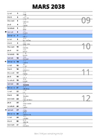 calendrier mars 2038 au format portrait pour prendre des notes