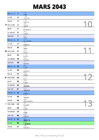 calendrier mars 2043 au format portrait pour prendre des notes