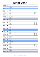 calendrier mars 2047 au format portrait pour prendre des notes