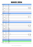 calendrier mars 2054 au format portrait pour prendre des notes
