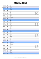 calendrier mars 2058 au format portrait pour prendre des notes