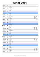 calendrier mars 2061 au format portrait pour prendre des notes