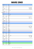 calendrier mars 2065 au format portrait pour prendre des notes