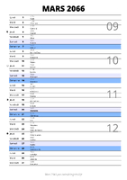 calendrier mars 2066 au format portrait pour prendre des notes