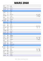 calendrier mars 2068 au format portrait pour prendre des notes