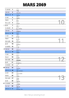 calendrier mars 2069 au format portrait pour prendre des notes