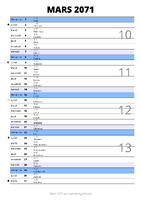 calendrier mars 2071 au format portrait pour prendre des notes
