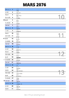 calendrier mars 2076 au format portrait pour prendre des notes