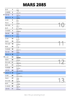 calendrier mars 2085 au format portrait pour prendre des notes