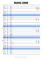calendrier mars 2088 au format portrait pour prendre des notes