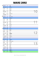 calendrier mars 2092 au format portrait pour prendre des notes