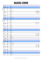 calendrier mars 2098 au format portrait pour prendre des notes