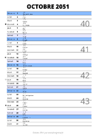 calendrier octobre 2051 au format portrait pour prendre des notes