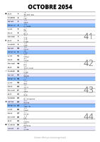 calendrier octobre 2054 au format portrait pour prendre des notes