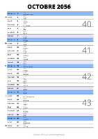 calendrier octobre 2056 au format portrait pour prendre des notes