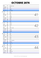 calendrier octobre 2076 au format portrait pour prendre des notes