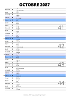 calendrier octobre 2087 au format portrait pour prendre des notes