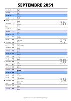 calendrier septembre 2051 au format portrait pour prendre des notes