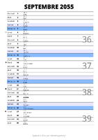 calendrier septembre 2055 au format portrait pour prendre des notes