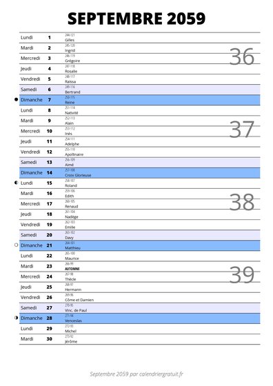 calendrier septembre 2059 au format portrait pour prendre des notes