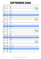 calendrier septembre 2064 au format portrait pour prendre des notes