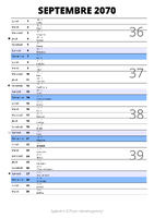 calendrier septembre 2070 au format portrait pour prendre des notes