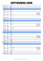 calendrier septembre 2090 au format portrait pour prendre des notes
