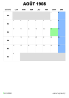 calendrier août 1908 format portrait