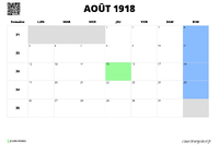 calendrier août 1918 calendrier août 1918 au format paysage