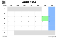 calendrier août 1964 calendrier août 1964 au format paysage