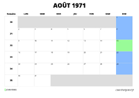 calendrier août 1971 calendrier août 1971 au format paysage