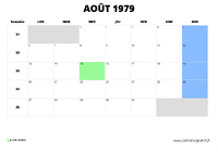 calendrier août 1979 au format paysage