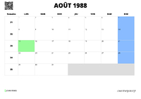 calendrier août 1988 calendrier août 1988 au format paysage