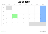 calendrier août 1989 calendrier août 1989 au format paysage