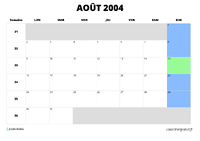 calendrier août 2004 calendrier août 2004 au format paysage