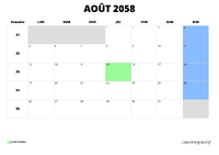 calendrier août 2058 calendrier août 2058 au format paysage