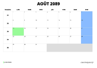 calendrier août 2089 calendrier août 2089 au format paysage