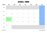 calendrier avril 1900 calendrier avril 1900 au format paysage