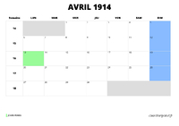 calendrier avril 1914 au format paysage