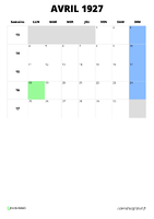 calendrier avril 1927 format portrait