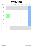 calendrier avril 1928 format portrait