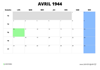 calendrier avril 1944 au format paysage