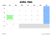 calendrier avril 1963 au format paysage