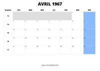 calendrier avril 1967 au format paysage